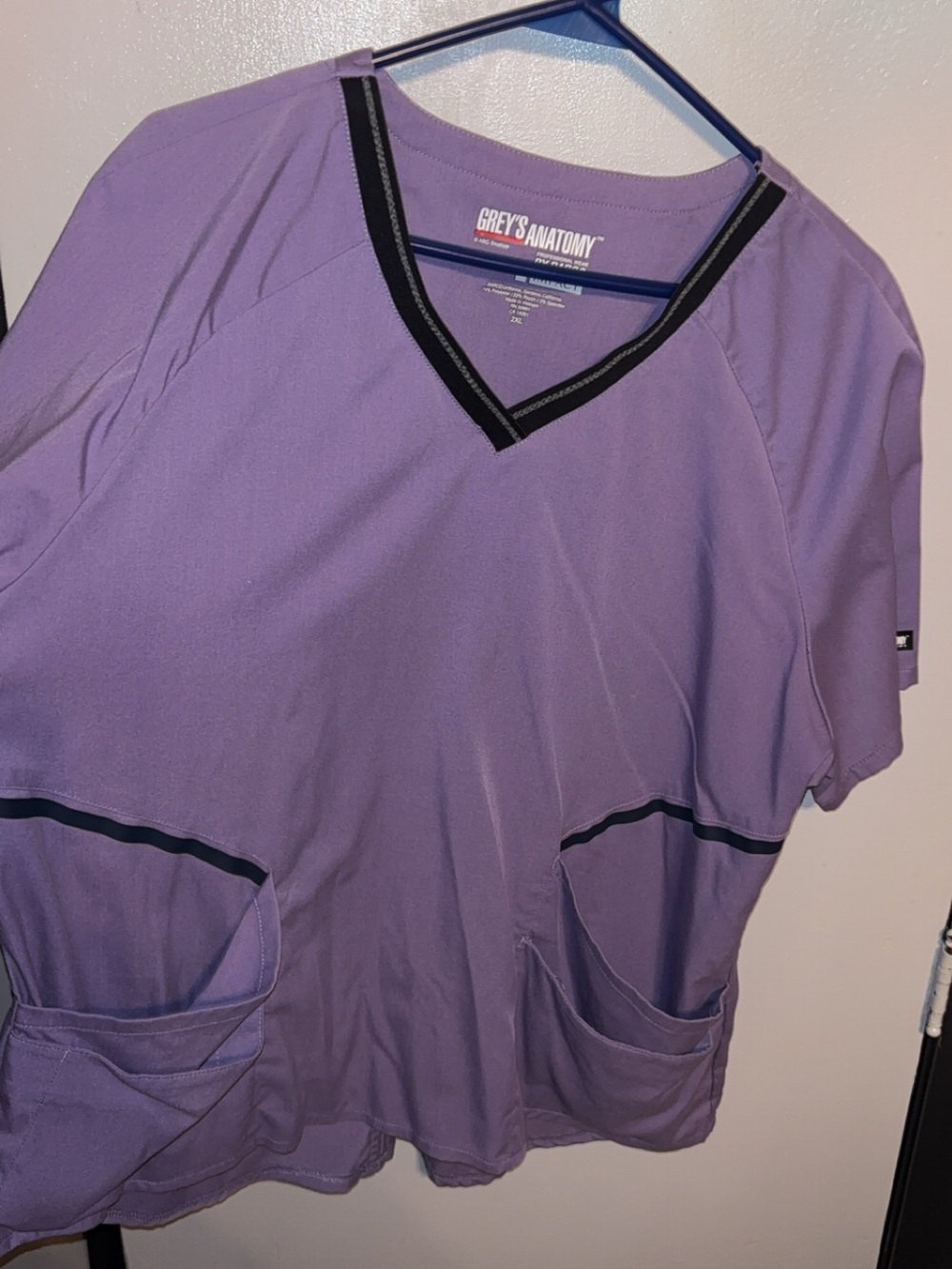 Grey's Anatomy Lavender V-neck Scrub Top with Black Trim